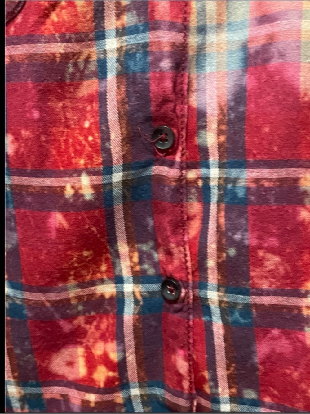 Vanilla Star Red and Navy Plaid Button-Up with Bleach Accent - Picture 4 of 10